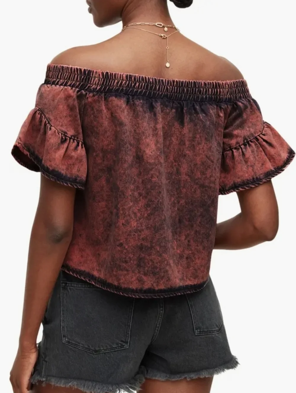 AllSaints Adela Off Shoulder Denim Top Size 4